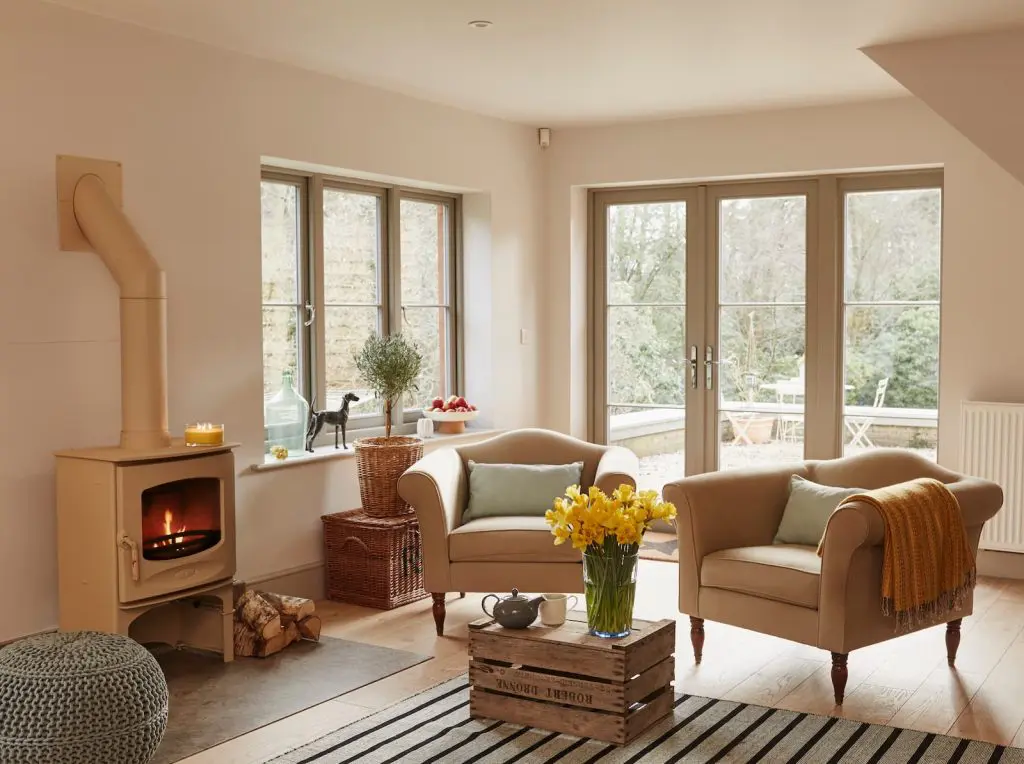 timber windows and french doors in living room