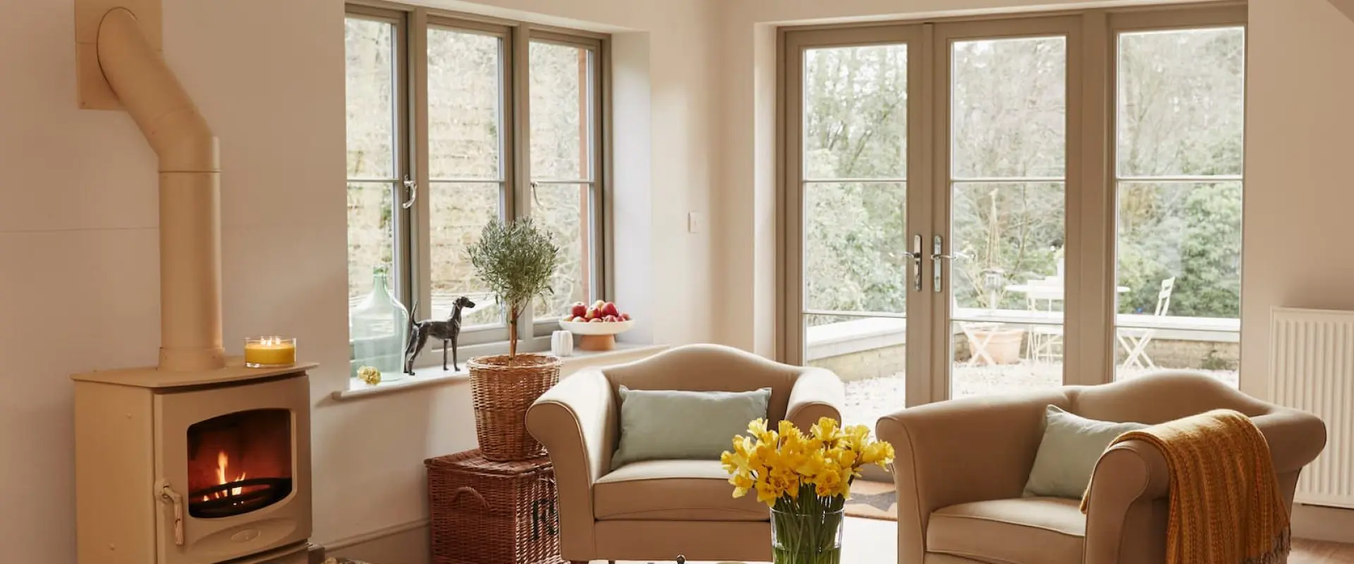 timber windows and french doors in living room