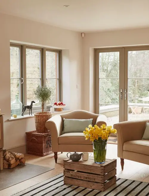 timber windows and french doors in living room